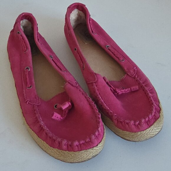 UGG | CHIVON Leather Espadrille Loafers Boat Shoes Magenta Pink Sz 9 - Picture 4 of 7